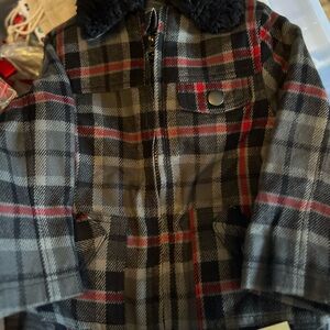 Cherokee Black and Red Pea Coat with Plaid Pattern